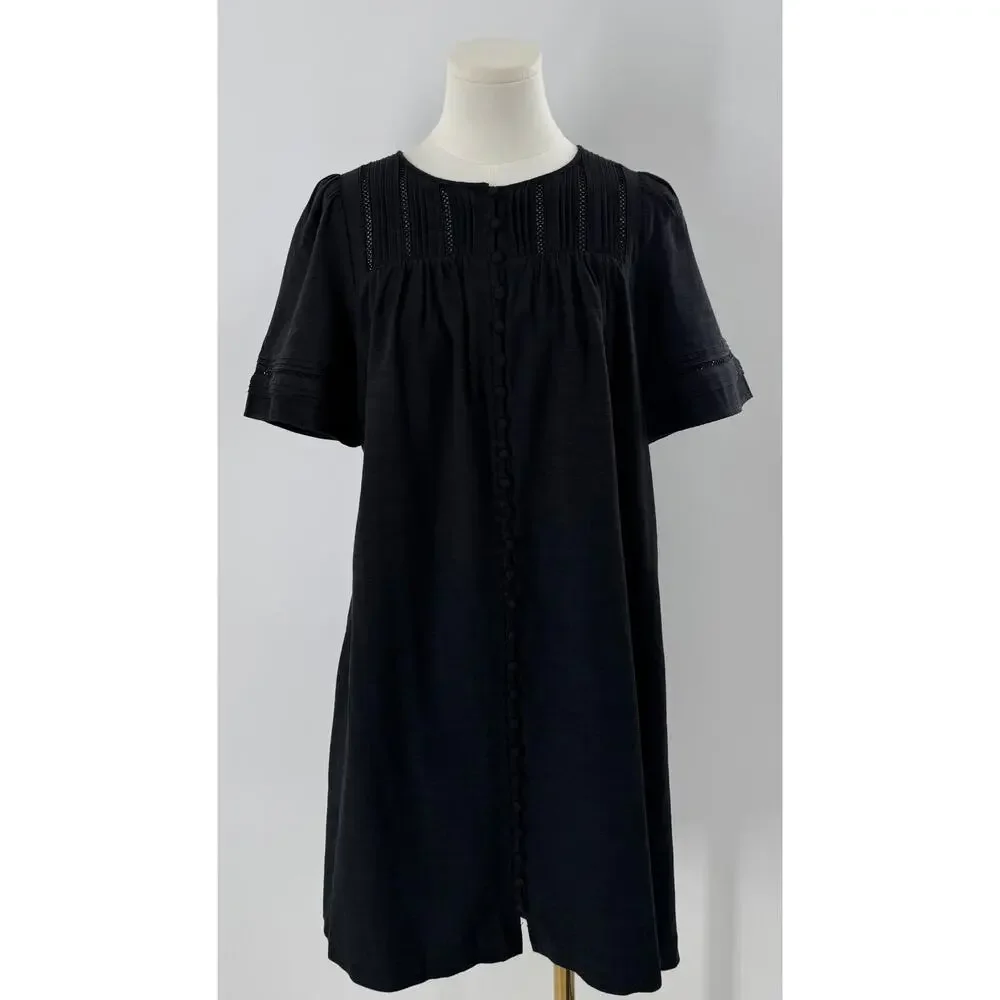Madewell Black Short Sleeve Linen Dress Small Oversized Shift Mini Dress S